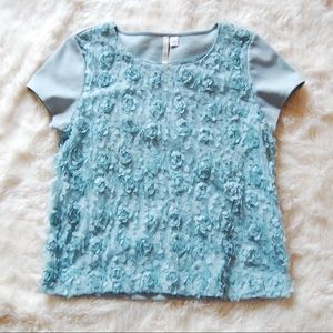 Lauren Conrad Textured Floral Blouse in Baby Blue